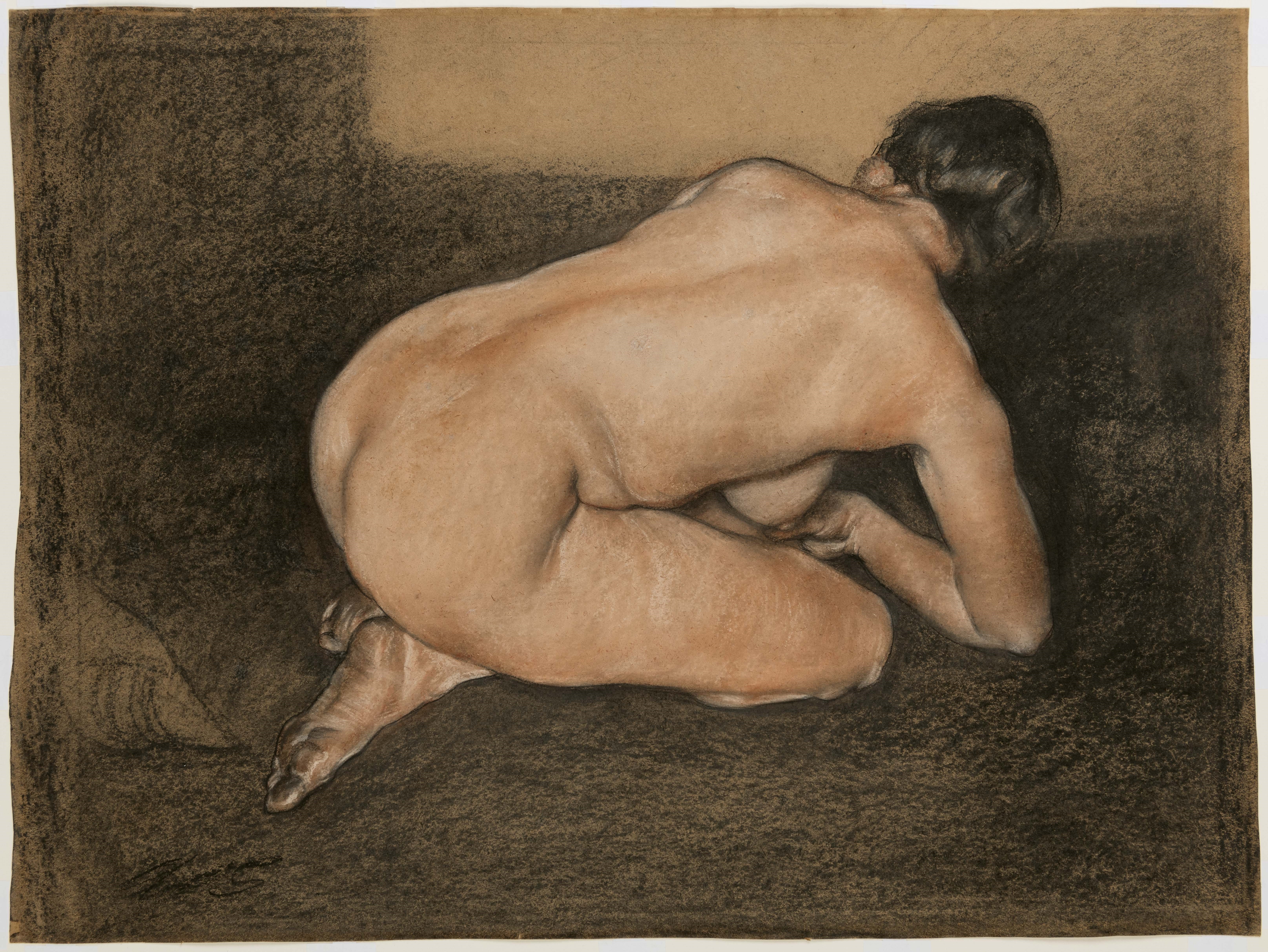 A Crouching Female Nude, Seen from Behind